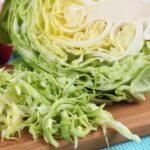 Sliced cabbage on a cutting board
