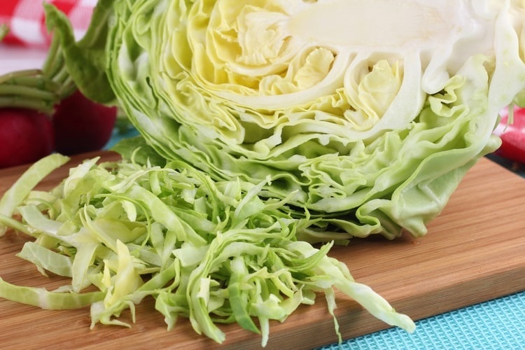 Sliced cabbage on a cutting board